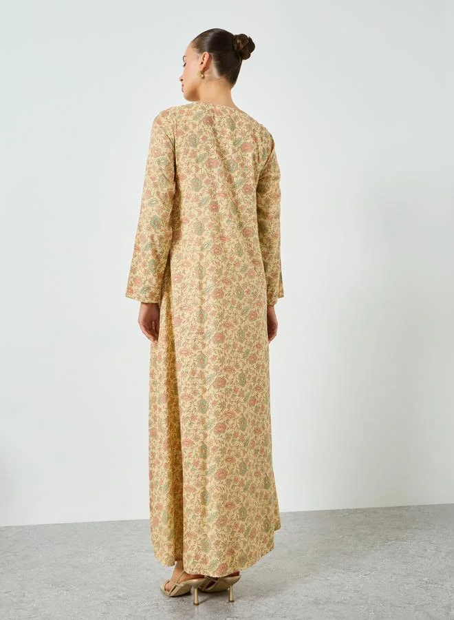 Maxim Creation Multi All-Over Print Embroidered A-Line Jalabiya for Women | Best Price UAE